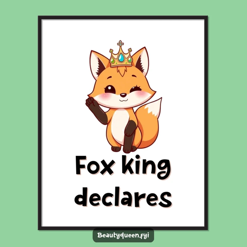 Funny Fox's Regal Pose Poster: Crowned Art, Funny Gift Idea