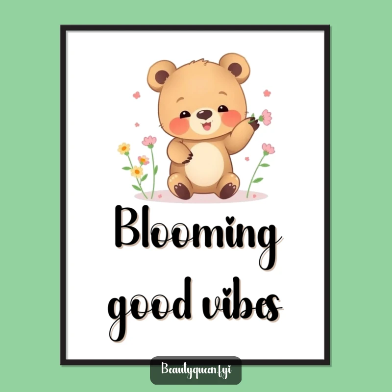 Funny Bear Cub Flower Juggling Poster: Whimsical Art, Hilarious Wall Decor