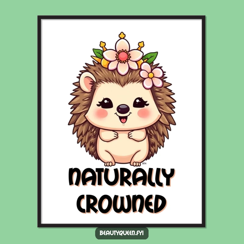 Funny Hedgehog Queen Poster: Whimsical Royal Flower Art Gift