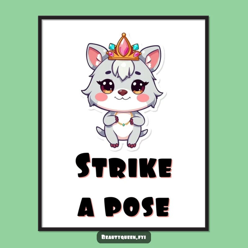 Funny Jeweled Crown Animal Poster - Confident Whimsical Art