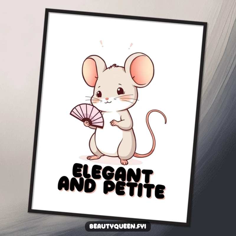 Funny mouse poster showing a sweet mouse practicing a regal wave with a tiny fan, adding charming, humorous, and elegant art to walls.