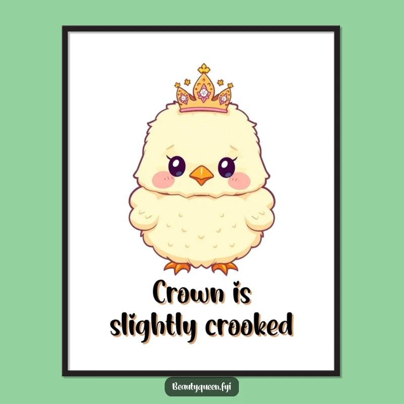 Funny Poster: Fluffy Chick & Sparkly Tiara, Adorable Wall Art, Funny Gift!