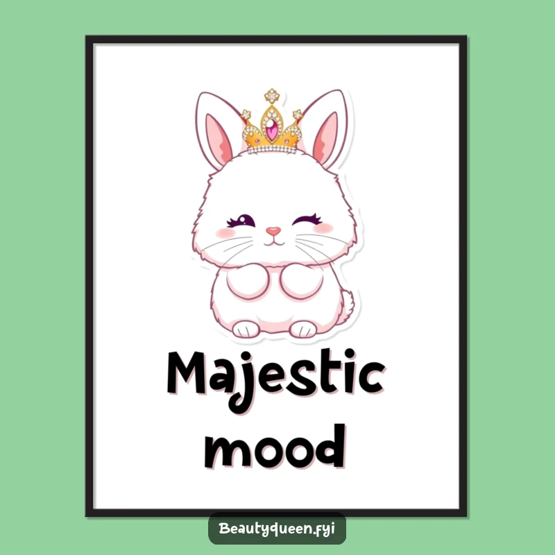 Funny Bunny Princess Poster: Sparkling Tiara Kiss Art, Hilarious Wall Decor