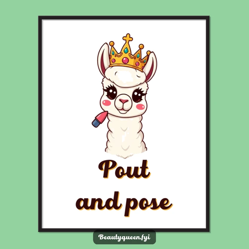 Funny Llama Queen Poster: Sassy Royal Lipstick Pose Art Gift