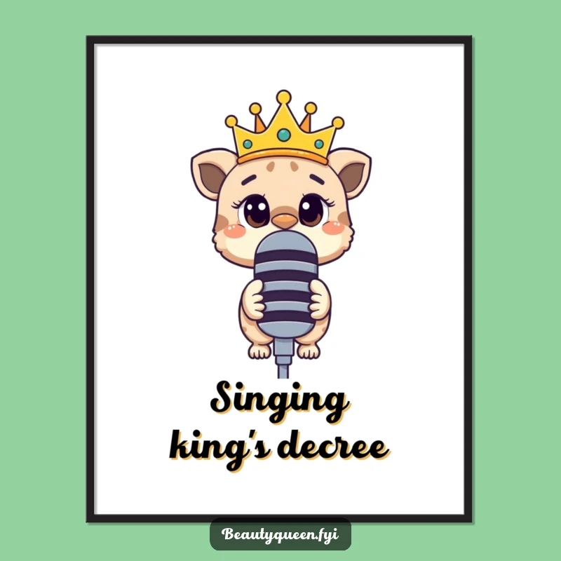 Funny Poster: Curious animal crown askew microphone, art for the curious
