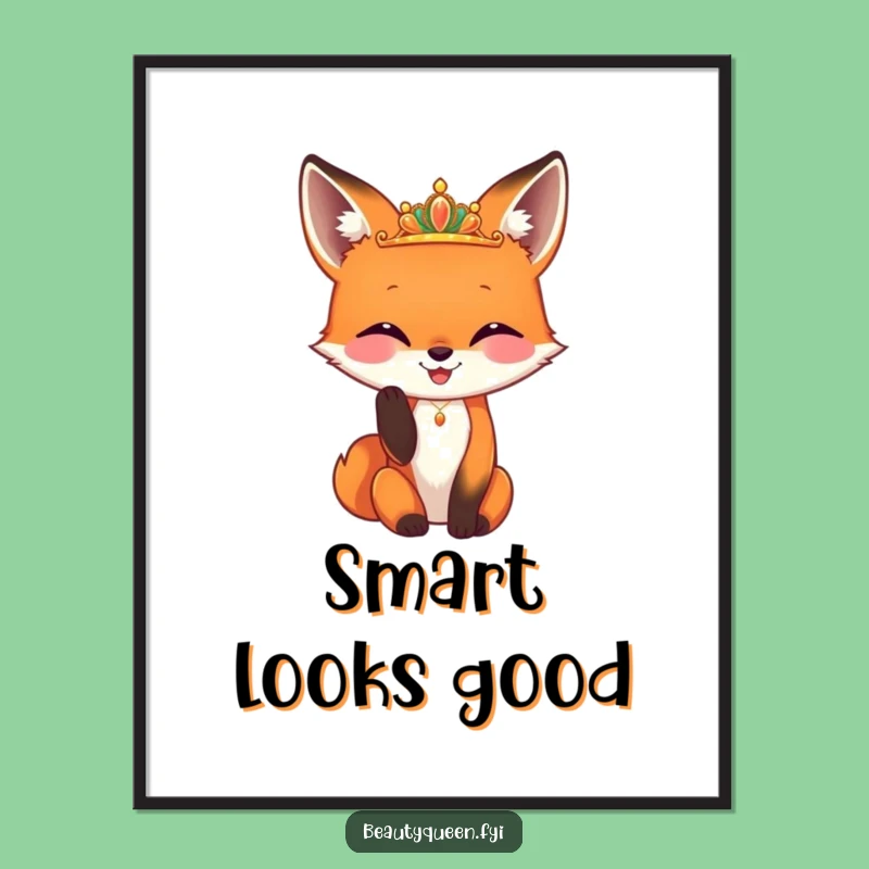 Funny Fox Diadem Poster: Chic & Clever Fox Wall Art Funny Gift