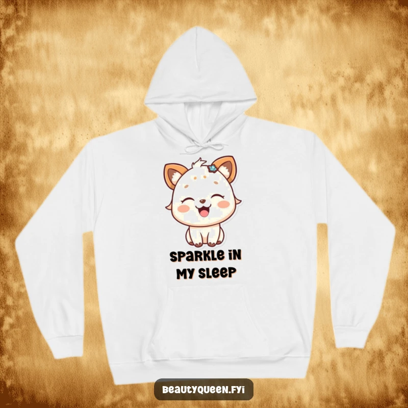 Funny hoodie featuring a happy animal with eyes shut in sheer delight, wearing a dazzling sparkly accessory.