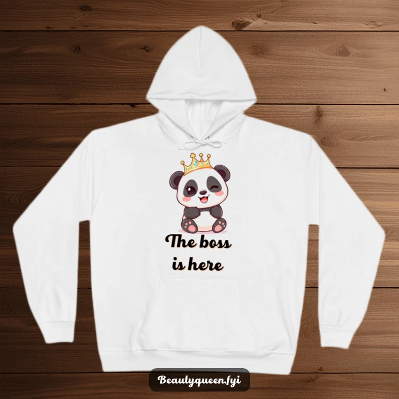 Funny Panda King Hoodie, a content panda sporting a crown winks playfully, offering cozy and cute humor.