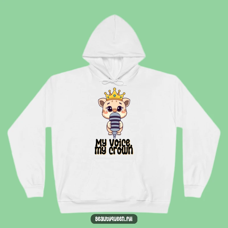 Funny Hoodie: Curious animal crown askew microphone, cozy podcasting style
