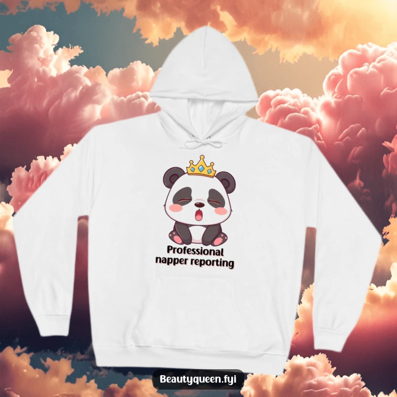 Funny Panda Hoodie: Soft and warm sweatshirt featuring a sleepy panda with a tiara, yawning profoundly with closed eyes.