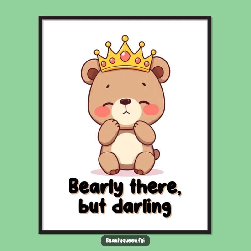 Free Printable Wall Art: Bashful Bear Cub Curtseying, Hilarious Downloadable Decor