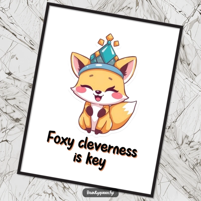 Funny Free Printable Wall Art: A charismatic fox in a jeweled hat winks playfully, exuding charm.