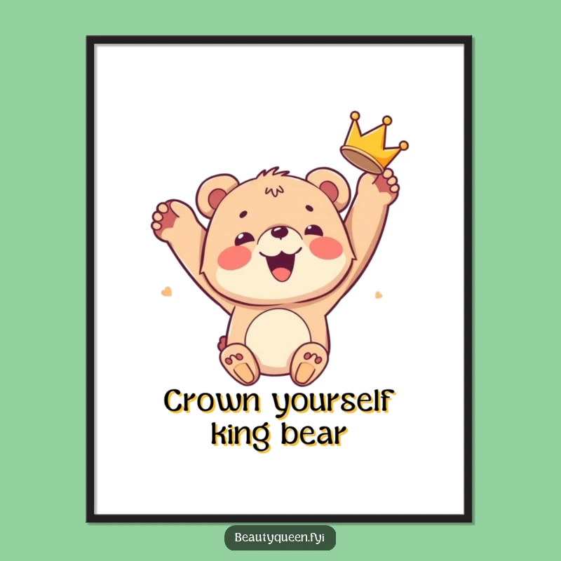 Free Printable Bear Cub Wall Art: Joyful Crown Toss for Funny Downloadable Decor
