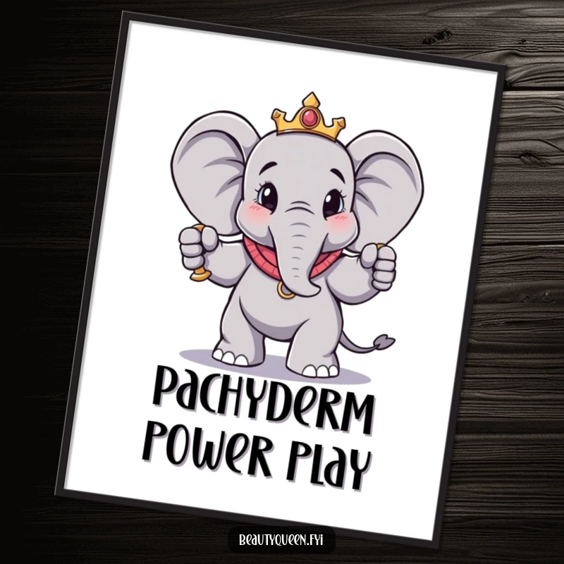 Funny Free Printable Wall Art: A charming elephant strikes a dramatic pose holding a scepter, adding regal humor to your walls.