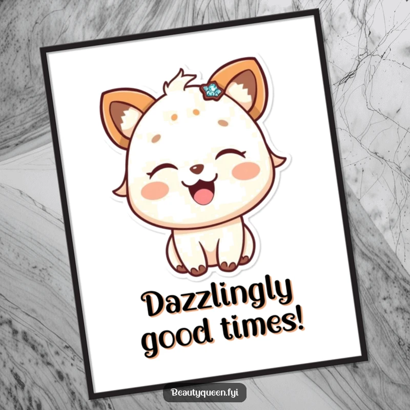 Free Printable Wall Art: Happy animal with sparkly accessory, eyes closed in delight, radiating pure happiness.