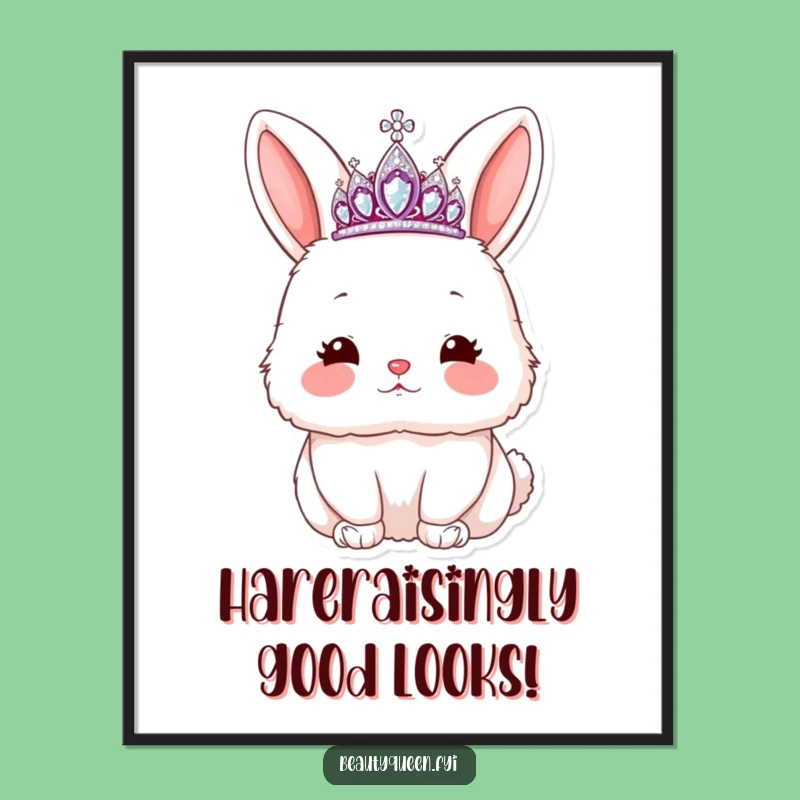 Funny Free Printable Wall Art: Tiara Rabbit Kiss - Cute Downloadable Decor