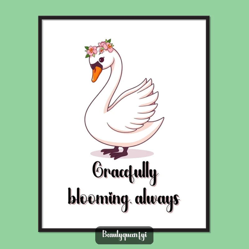 Free Printable Wall Art: Graceful Swan Flower Crown Funny Downloadable Decor