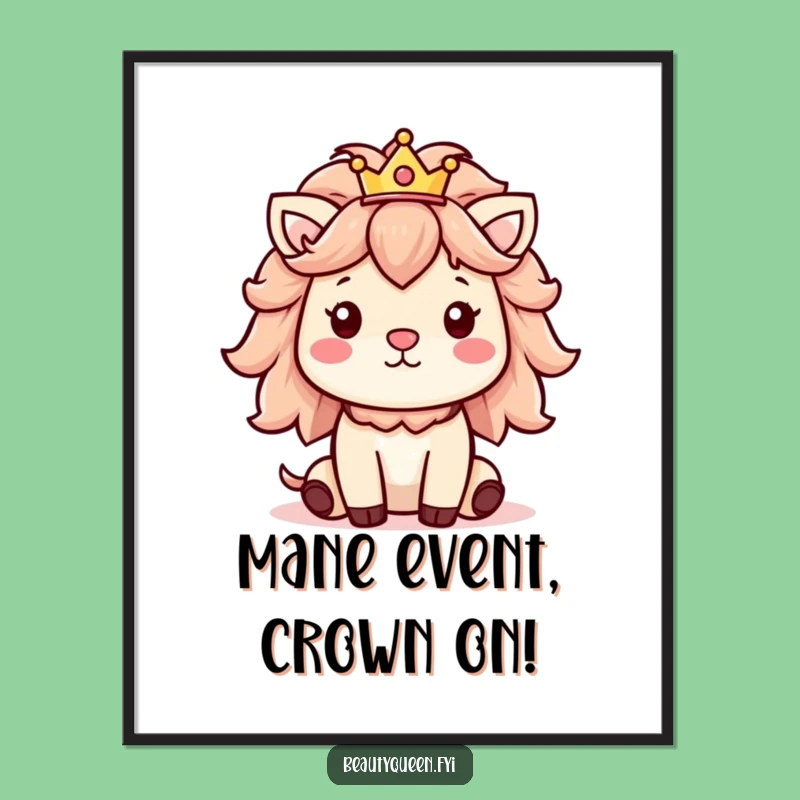 Funny Free Printable Wall Art: Cheerful Animal with Mane and Crown, Whimsical Decor