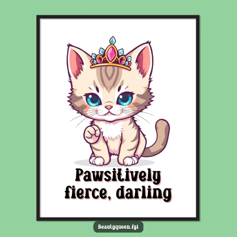 Funny Free Printable Kitten Art: Tiara Runway Diva Digital Download Wall Decor Gift