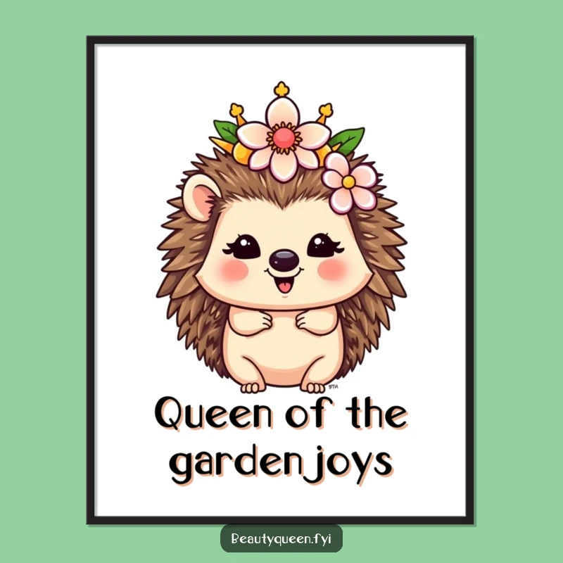 Free Printable Wall Art: Happy Hedgehog Queen's Floral Charm - Downloadable Decor
