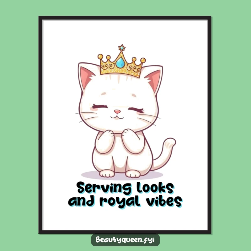 Free Printable Wall Art: Kawaii Cat Curtsy, Elegant and Funny Downloadable Decor
