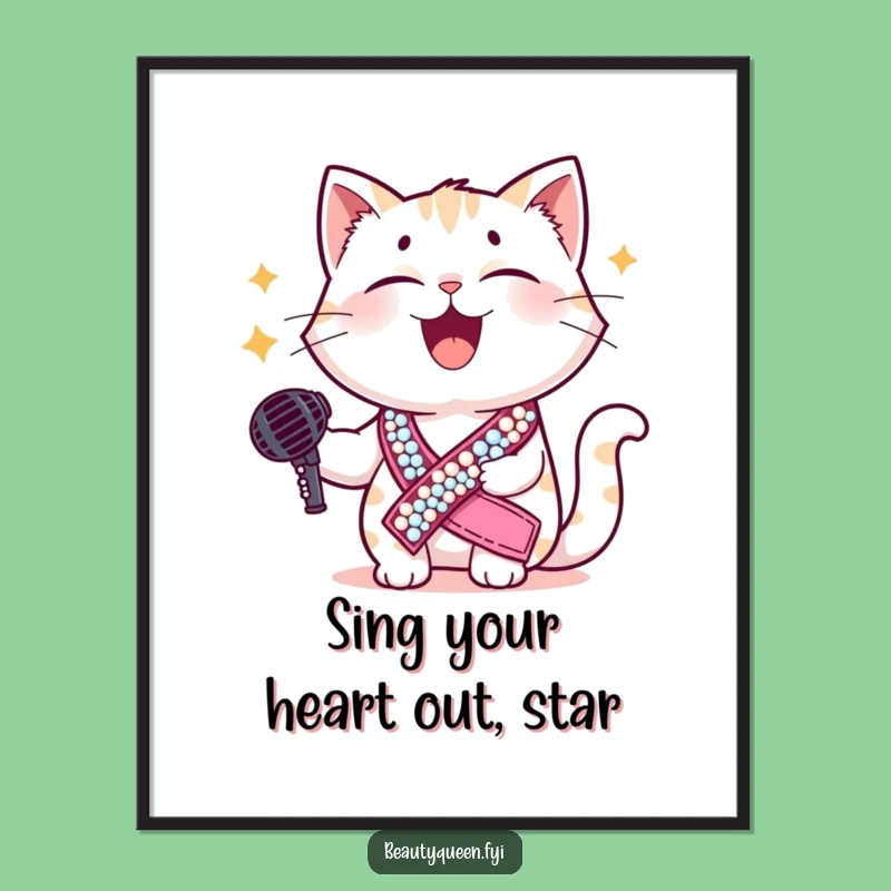 Free Printable Cat Wall Art: Giggling Pop Star for a Humorous Downloadable Decor