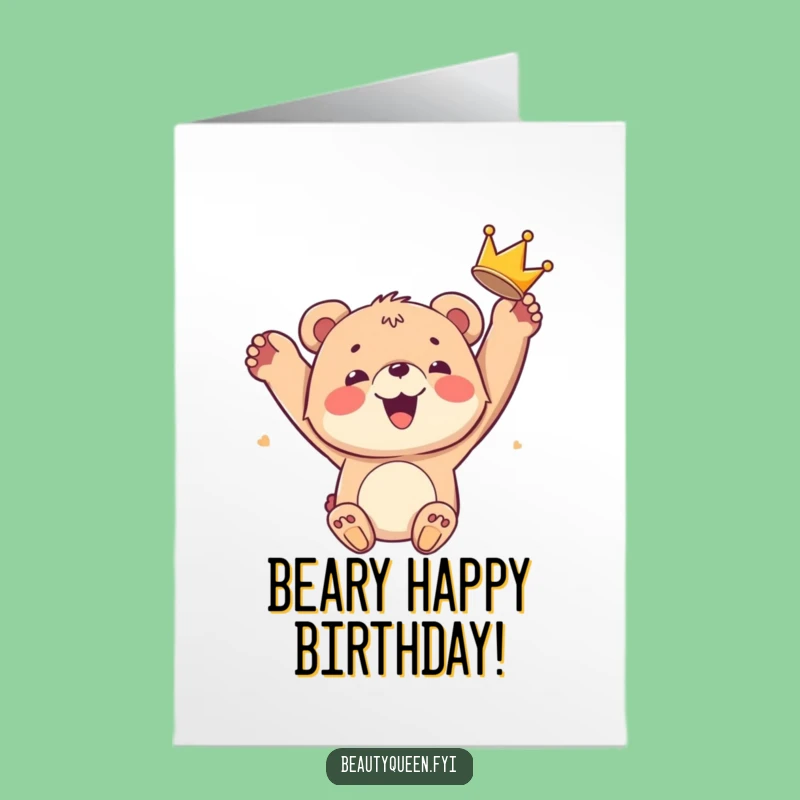Free Printable Bear Cub Birthday Card: Joyful Crown Toss for a Fun Downloadable Gift