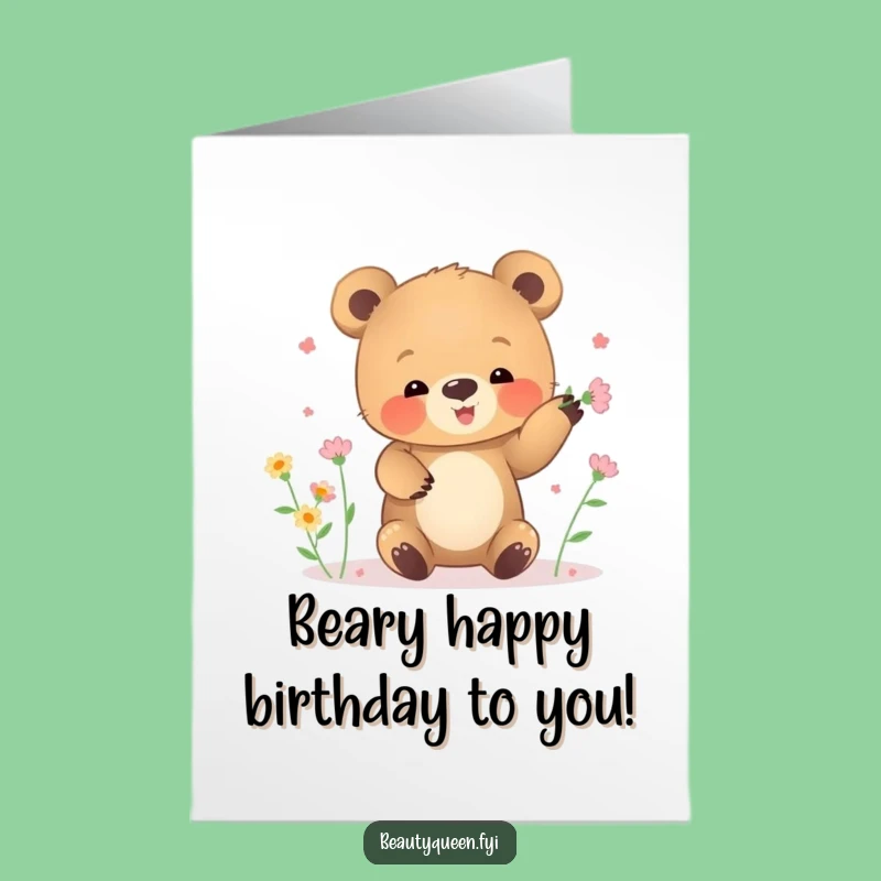 Free Printable Birthday Card: Bear Cub Juggling Flowers, Cute Downloadable Gift