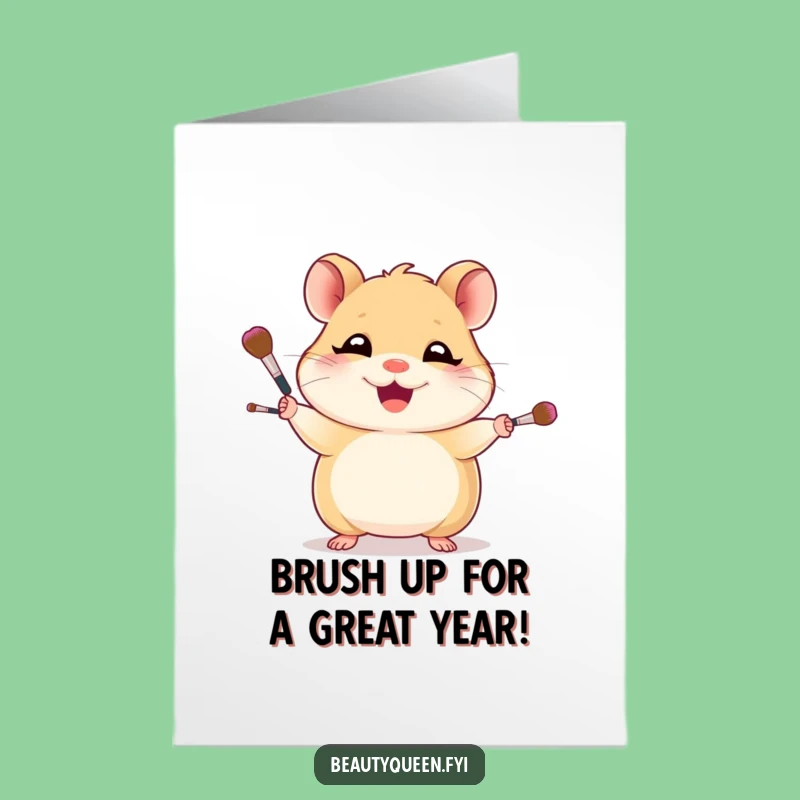 Free Printable Birthday Card: Giggling Hamster Makeup Artist Funny Downloadable Gift
