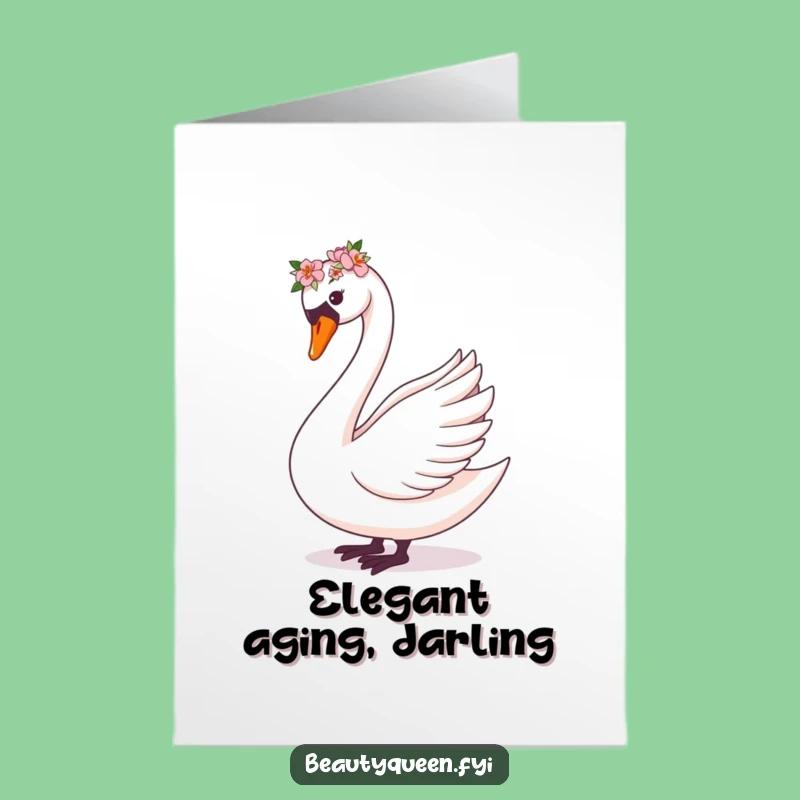 Free Printable Birthday Card: Graceful Swan Flower Crown Downloadable Fun