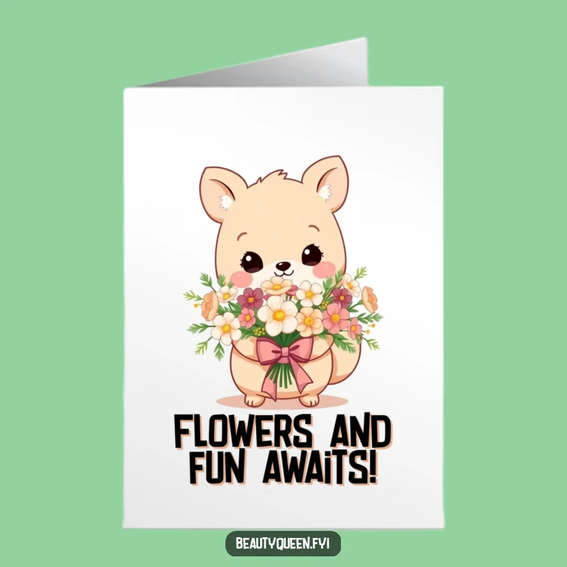 Free Printable Birthday Card: Adorable Animal Flowers, Regal Bow, Funny DIY Download Gift