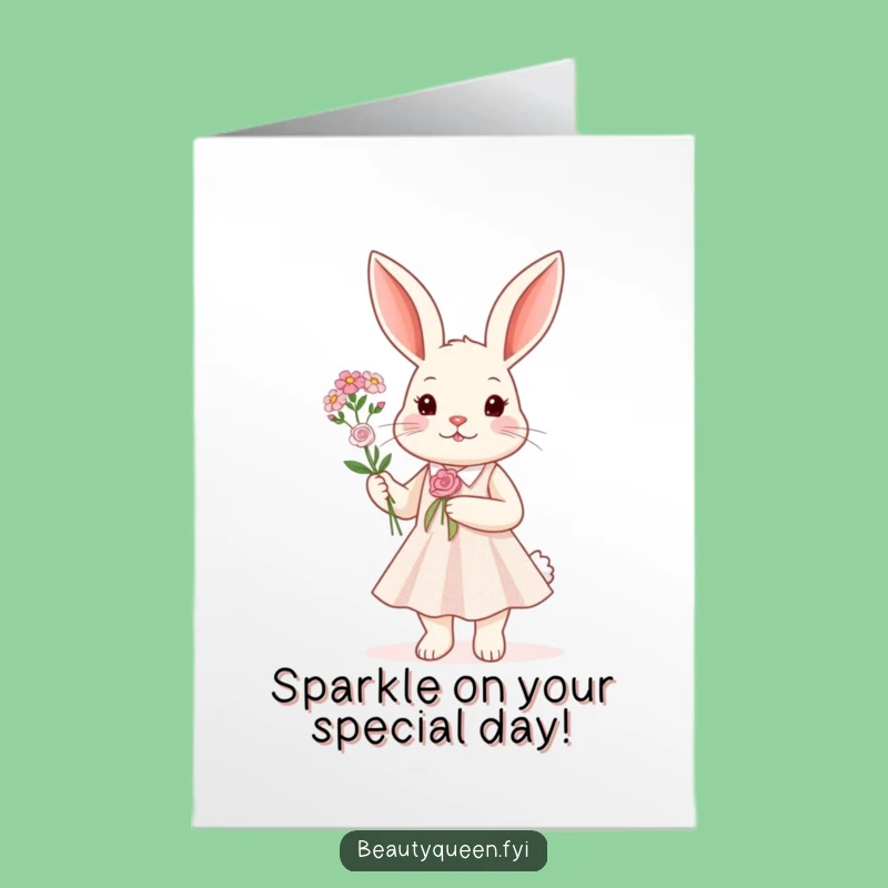 Free Printable Birthday Card: Sparkly Rabbit Girly Fun - Downloadable DIY Gift