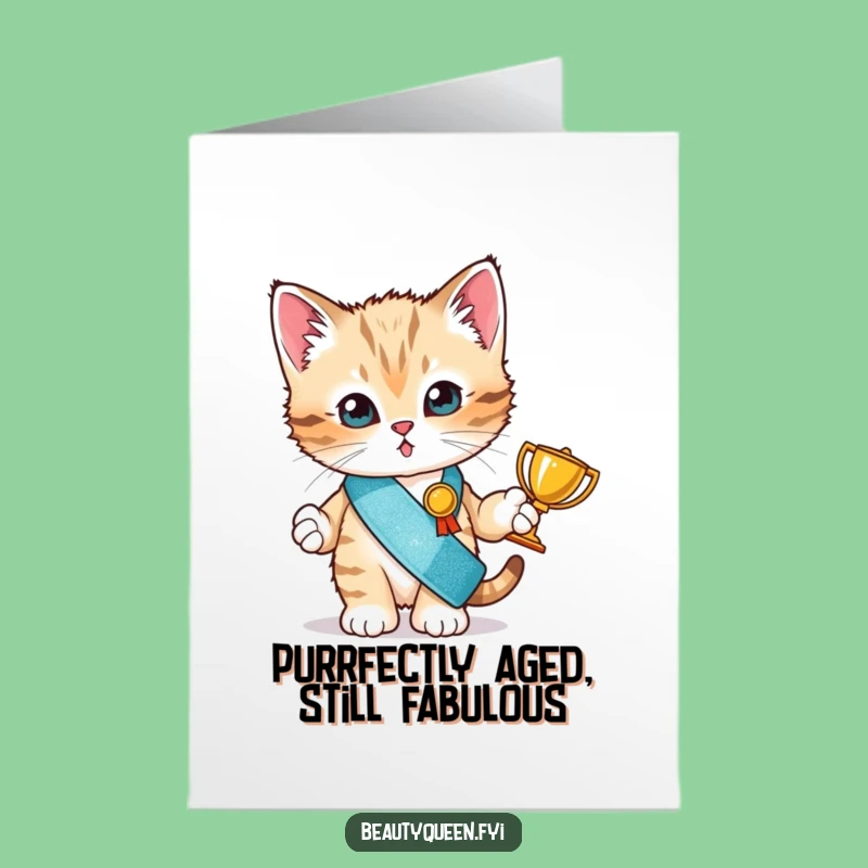 Free Printable Birthday Card: Funny Kitten Winner Trophy Downloadable Gift
