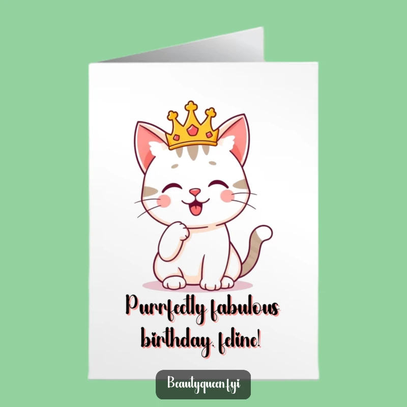 Funny Free Printable Cat Birthday Card: Crowned Pose Downloadable Gift