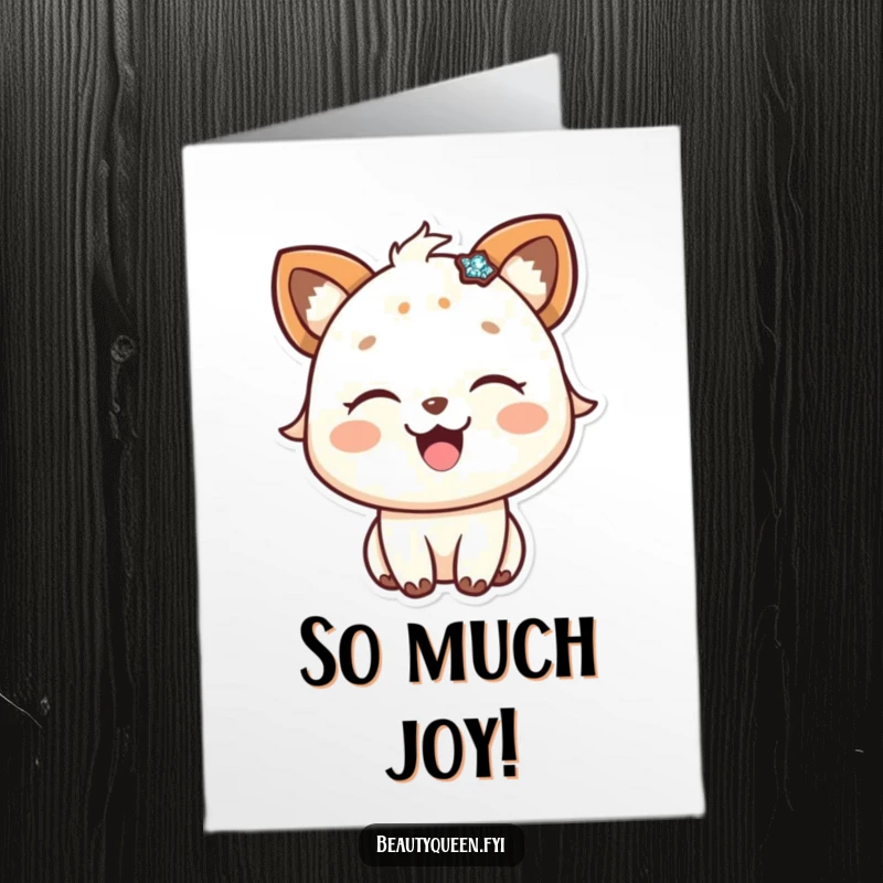 Free Printable Birthday Card: Happy animal with sparkly accessory, eyes closed in delight, celebrating with pure joy.