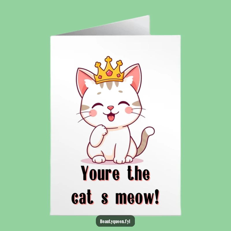 Free Printable Cat Congrats Card: Crowned Pose Downloadable Gift for Success