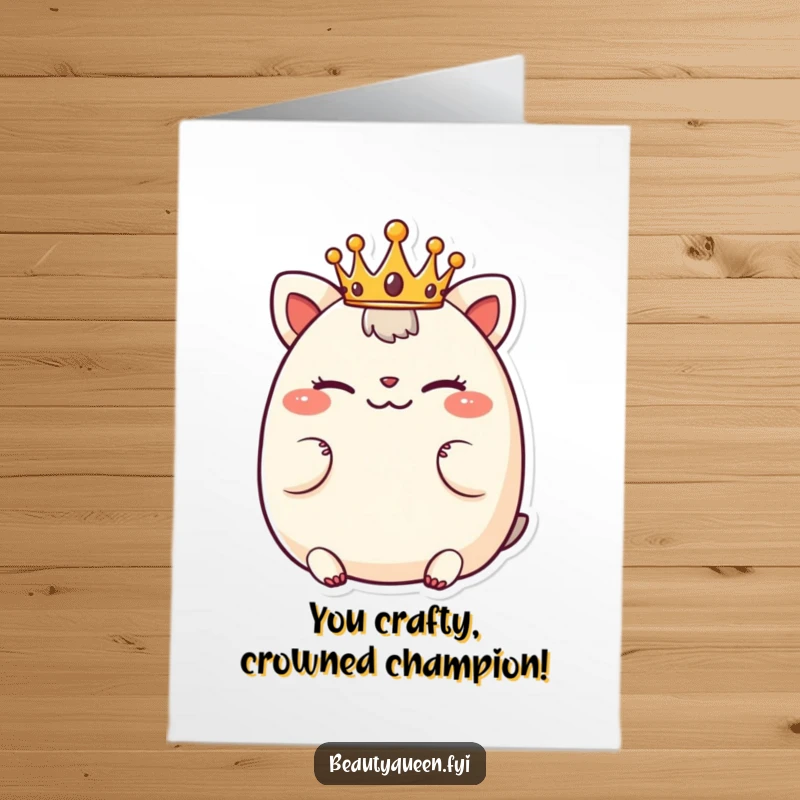 Funny Free Printable Congratulations Card shows a chubby animal with a tiny crown, winking playfully, conveying cheerful congratulations.