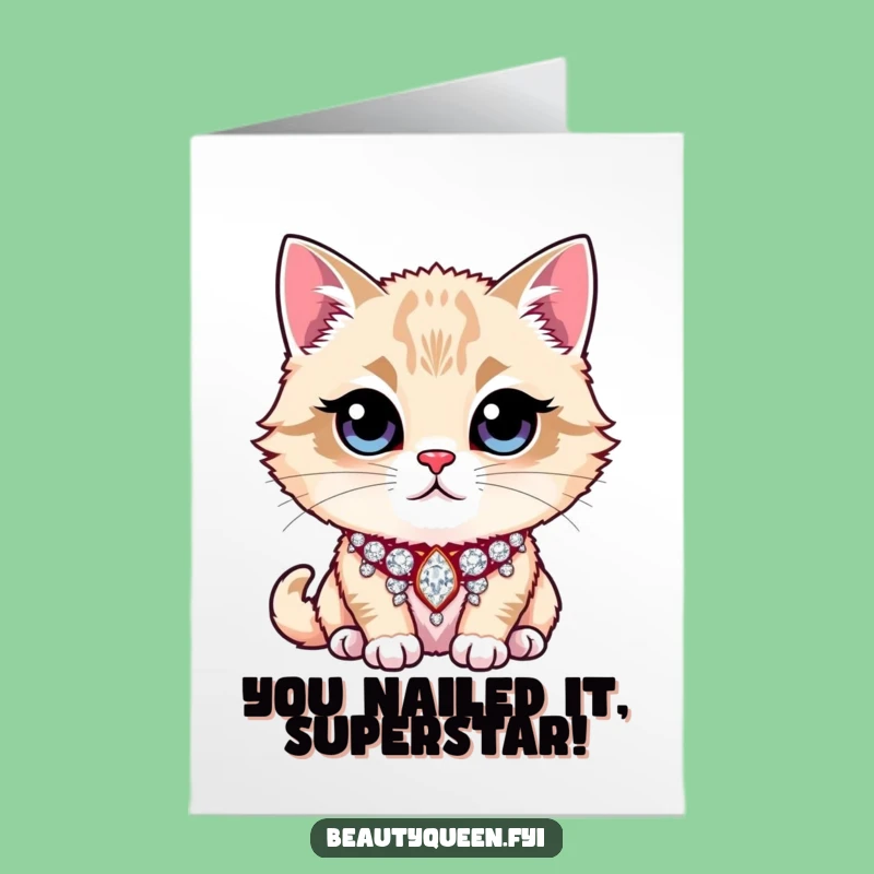 Free Printable Congratulations Card: Majestic Cat Rhinestone Collar Celebration Downloadable