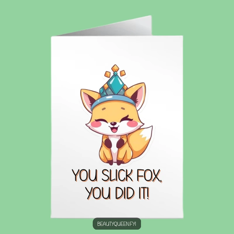 Free Printable Fox Congrats Card: Bejeweled Hat Winking Downloadable Greeting