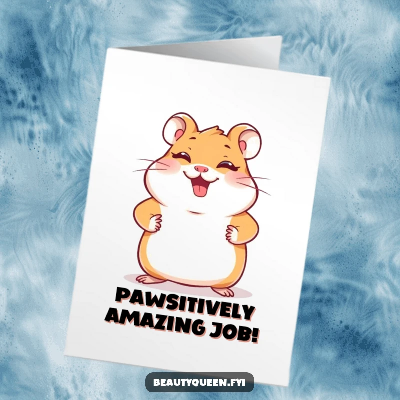 Funny Free Printable Congratulations Card: A giggling hamster poses proudly with paws on hips, celebrating their win with downloadable art.