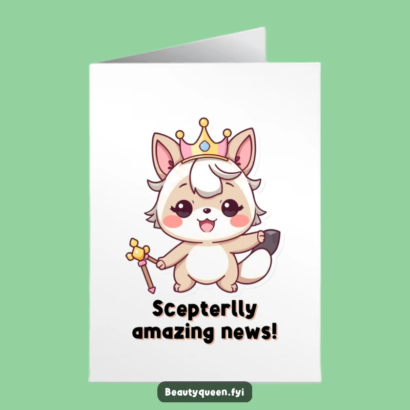 Free Printable Congrats Card: Smiling Animal Royal, Funny Scepter Pose, DIY Download Gift