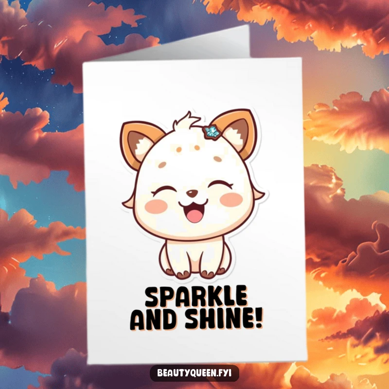 Free Printable Congratulations Card: Happy animal with sparkly accessory, eyes closed in delight, overjoyed by success.