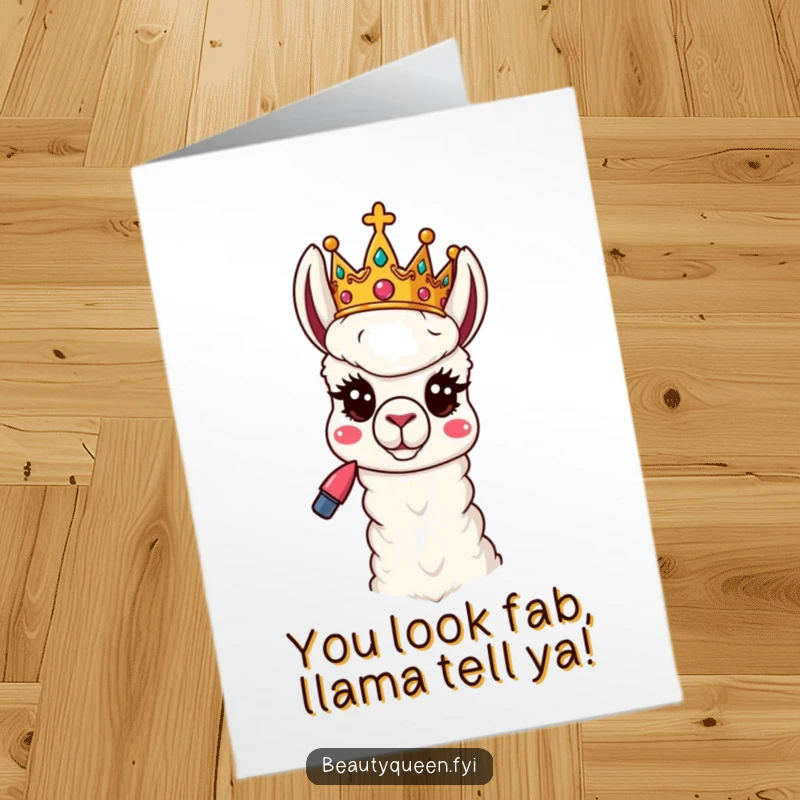 Funny Free Printable Congratulations Card: Playful Llama queen with tilted crown and lipstick, celebrating a sassy win.