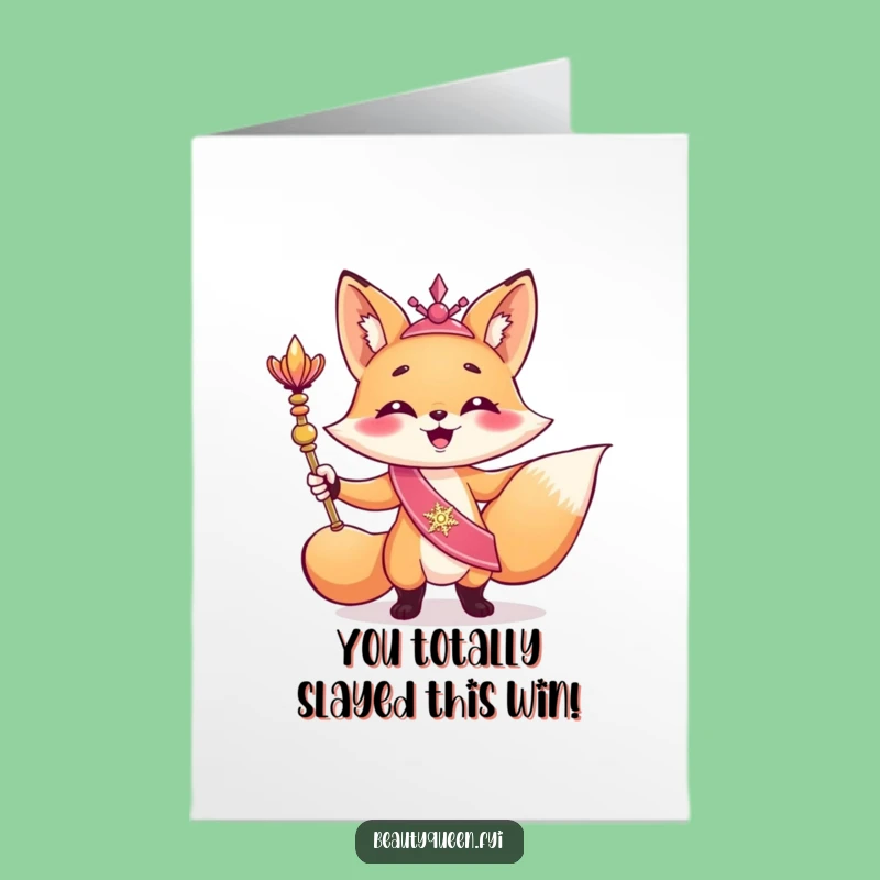 Free Printable Fox Congrats Card: Giggling Fox Scepter Triumph! Funny Downloadable Greeting.