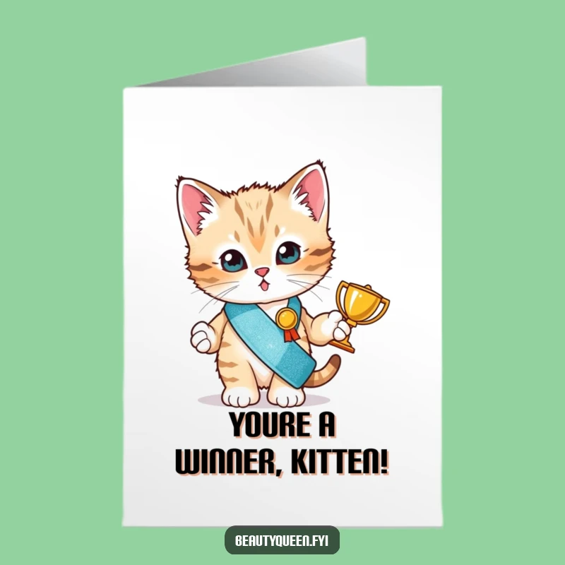 Free Printable Congrats Card: Funny Kitten Trophy Winner Downloadable Gift