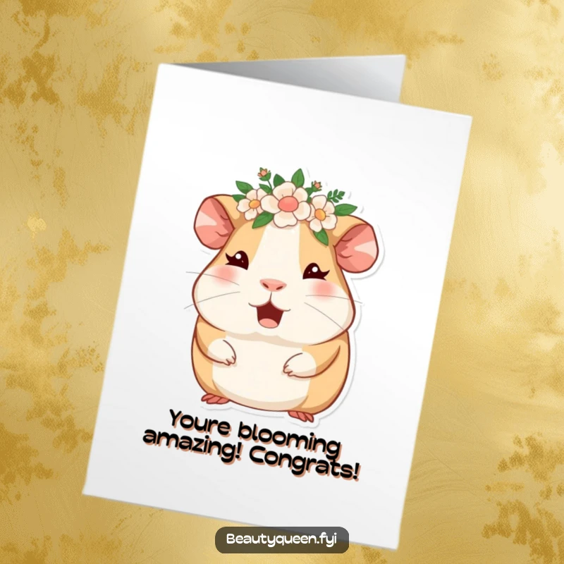 Funny Free Printable Congratulations Card: A giggling guinea pig adorned with a floral crown winks enthusiastically, celebrating success with downloadable charm.