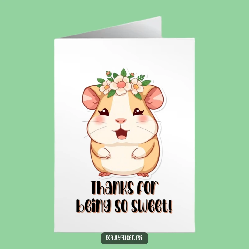 Free Printable Guinea Pig Thank You Card: Floral Wink Downloadable Gift
