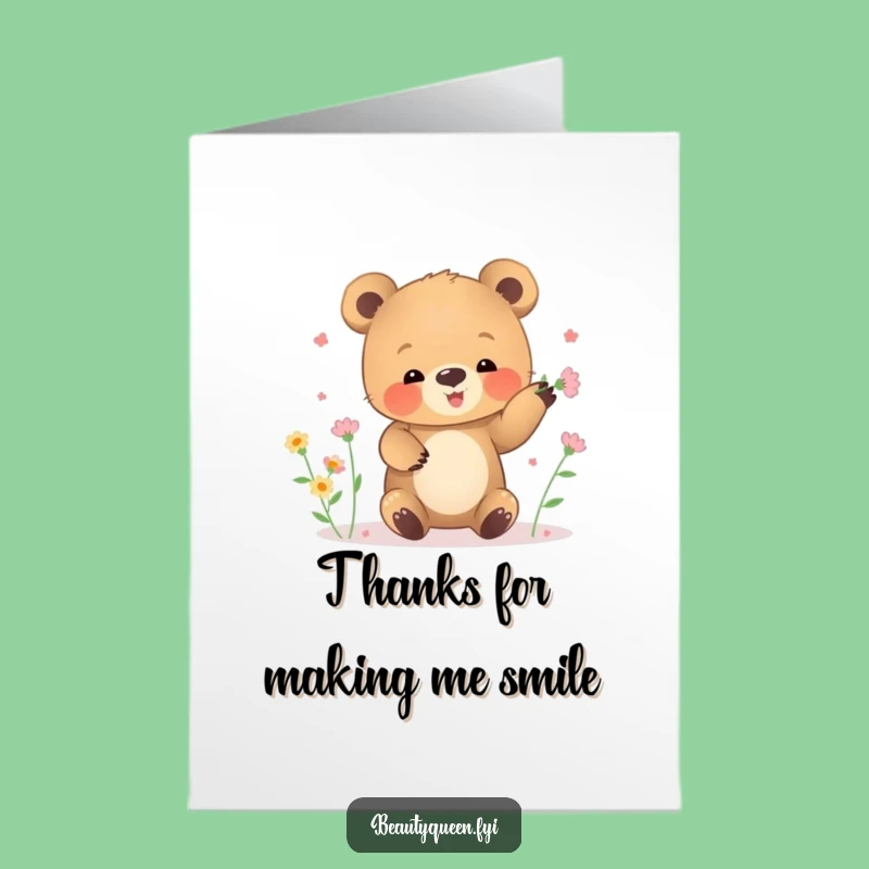Free Printable Thank You Card: Bear Cub Juggling Flowers, Sweet Downloadable Appreciation