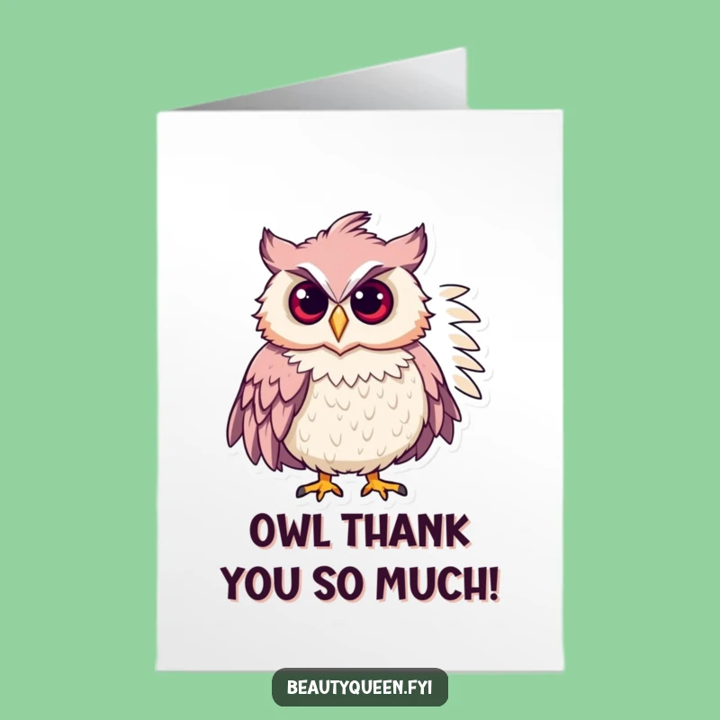 Free Printable Thank You Card: Chic Owl Boa Gratitude - Funny Downloadable