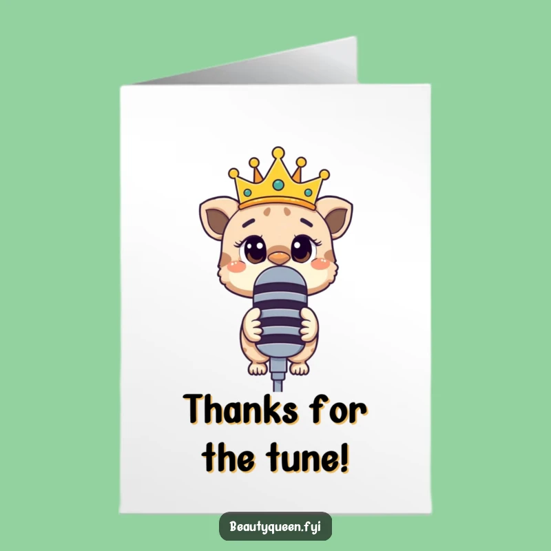 Free Printable Thank You Card: Curious Animal with Crown and Mic, Funny Download